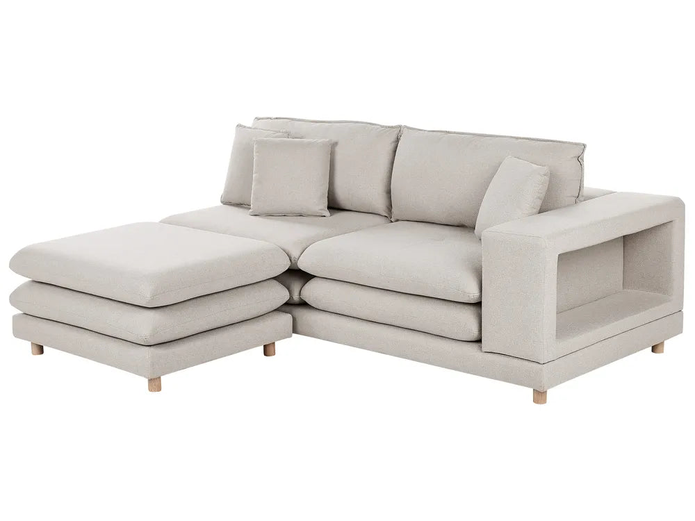 Sofa 2 Seater Fabric Beige with Ottoman Ellard