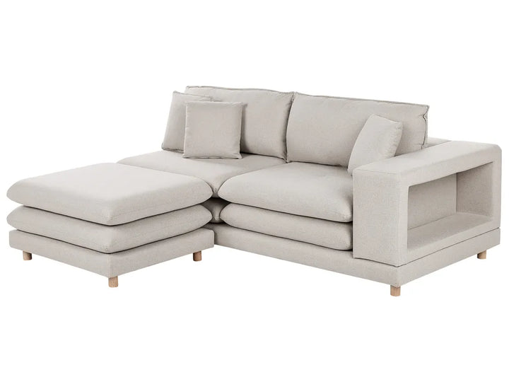 Sofa 2 Seater Fabric Beige with Ottoman Ellard