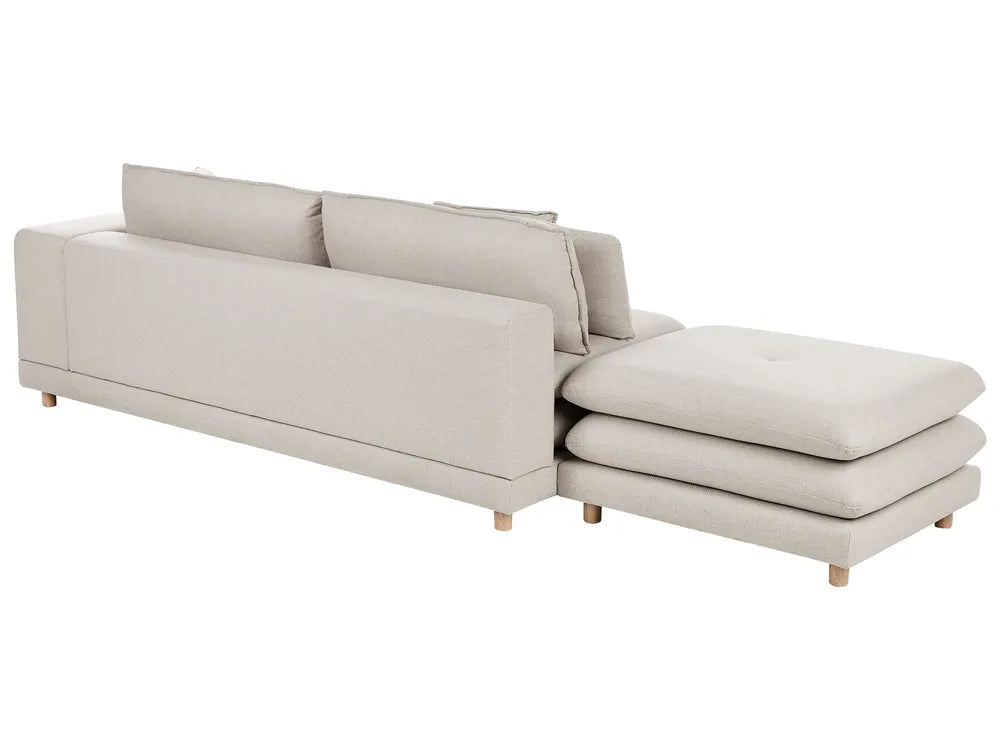Sofa 2 Seater Fabric Beige with Ottoman Ellard
