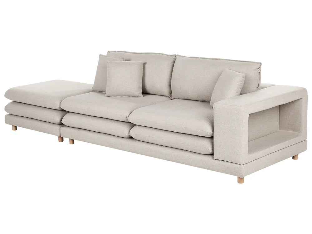 Sofa 2 Seater Fabric Beige with Ottoman Ellard