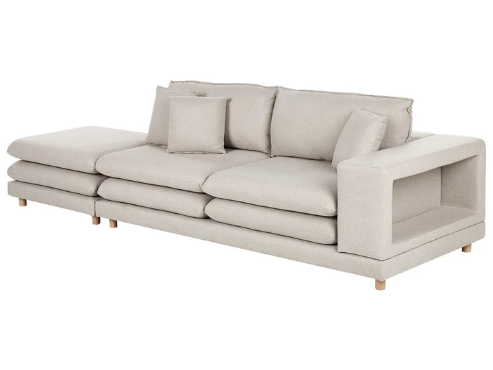 Sofa 2 Seater Fabric Beige with Ottoman Ellard