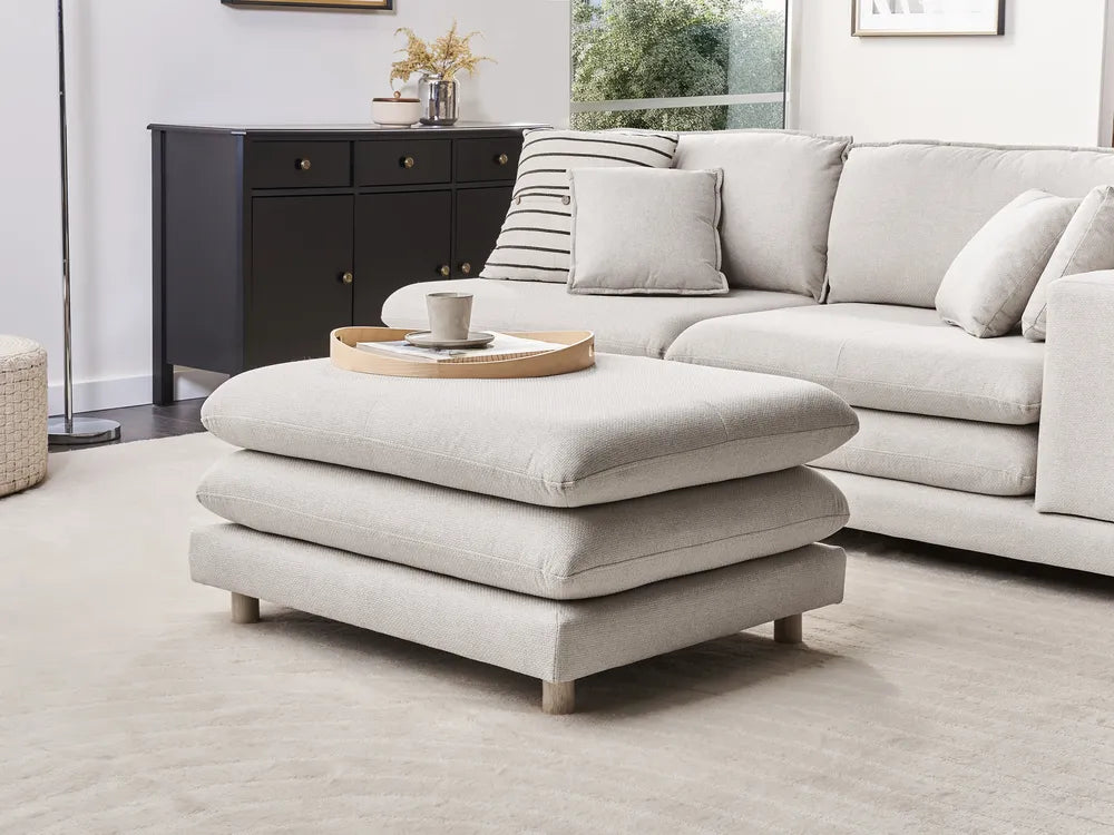 Sofa 2 Seater Fabric Beige with Ottoman Ellard