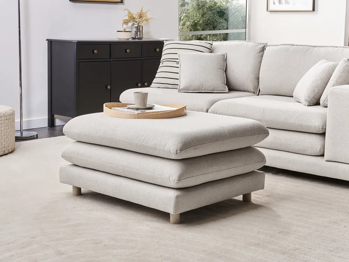 Sofa 2 Seater Fabric Beige with Ottoman Ellard
