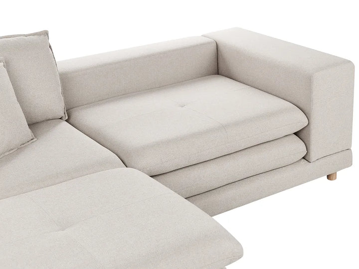 Sofa 2 Seater Fabric Beige with Ottoman Ellard