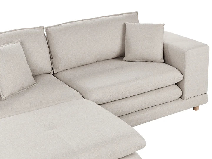 Sofa 2 Seater Fabric Beige with Ottoman Ellard