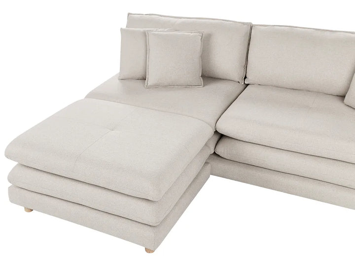 Sofa 2 Seater Fabric Beige with Ottoman Ellard