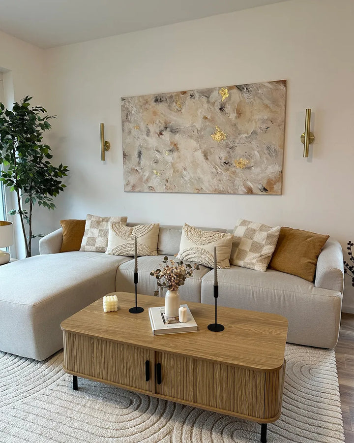 Corner Sofa 3 Seater Fabric Light Beige Right Hand Sickels