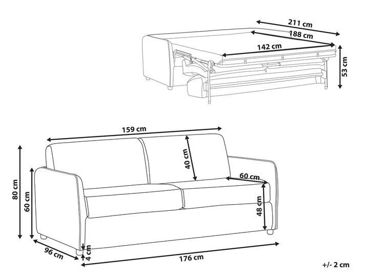 Sofa Bed 2 Seater Fabric Light Grey Owen