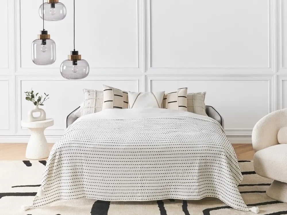 Sofa Bed 2 Seater Fabric Light Grey Owen