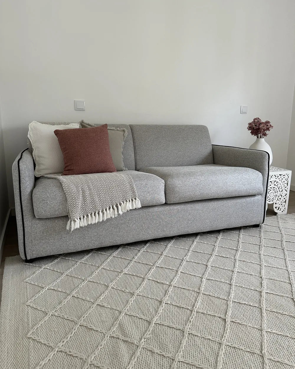Sofa Bed 2 Seater Fabric Light Grey Owen