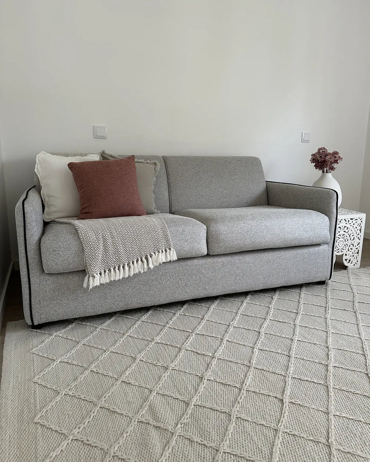Sofa Bed 2 Seater Fabric Light Grey Owen