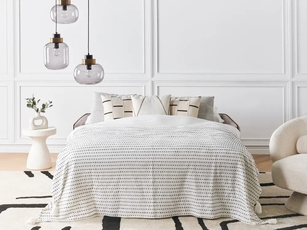 Sofa Bed 2 Seater Fabric Light Brown Owen