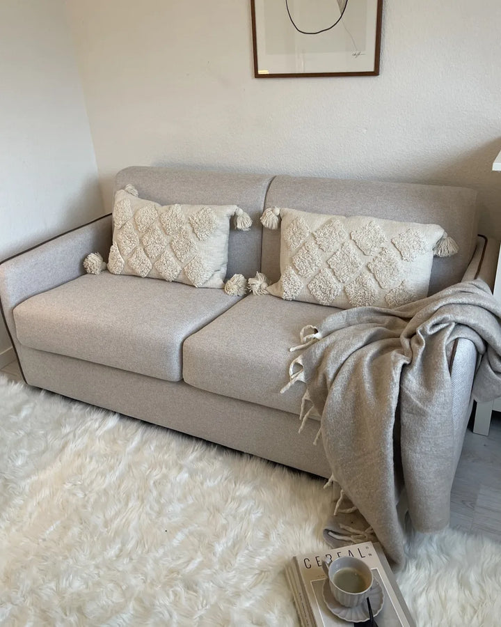 Sofa Bed 2 Seater Fabric Light Brown Owen