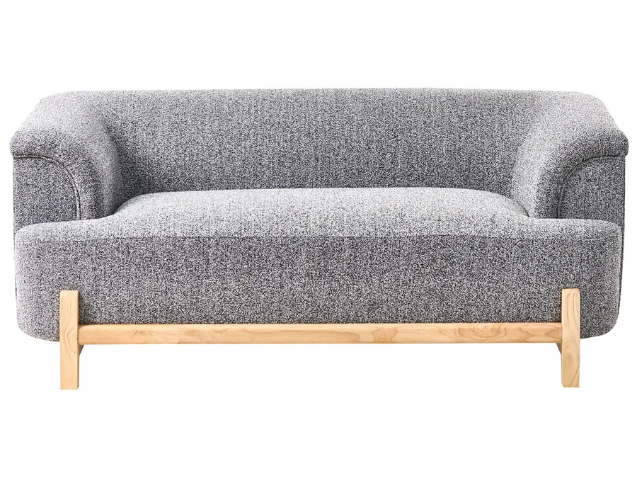 Gray sofa with wooden legs on a white background