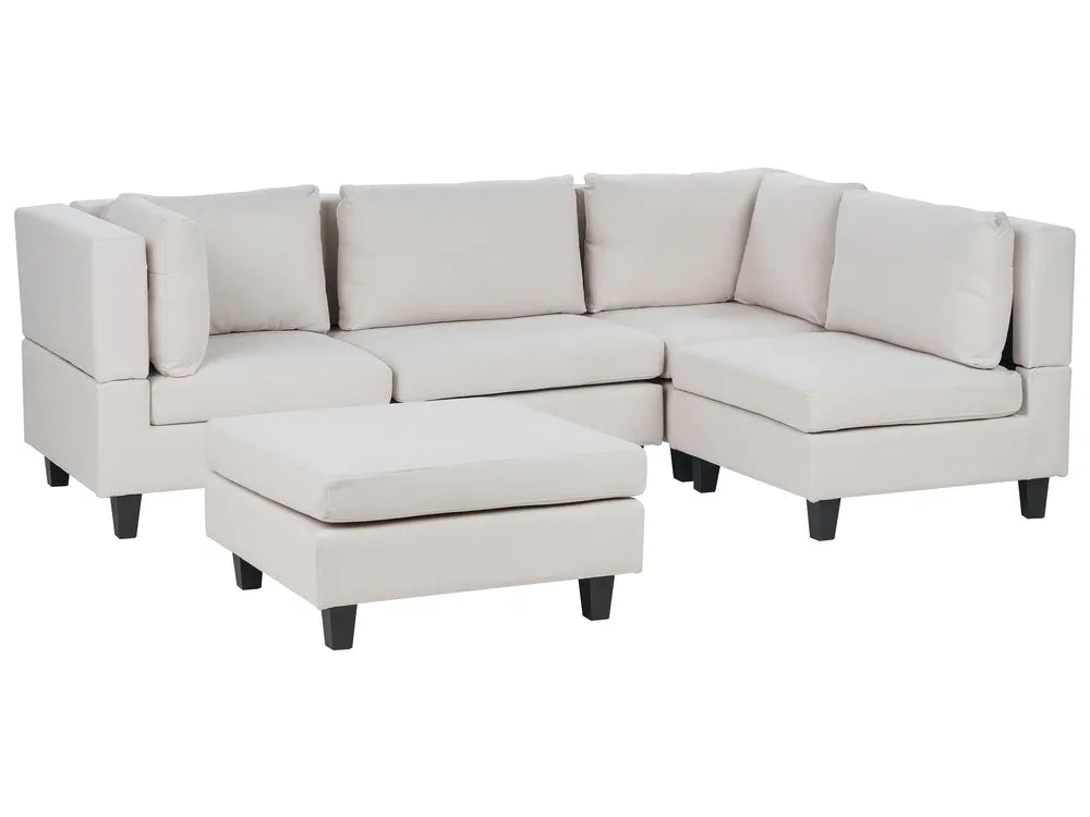 Modular Corner Sofa 4 Seater Fabric Light Beige with Ottoman Left Hand Turella