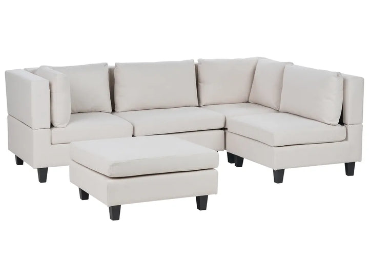 Modular Corner Sofa 4 Seater Fabric Light Beige with Ottoman Left Hand Turella