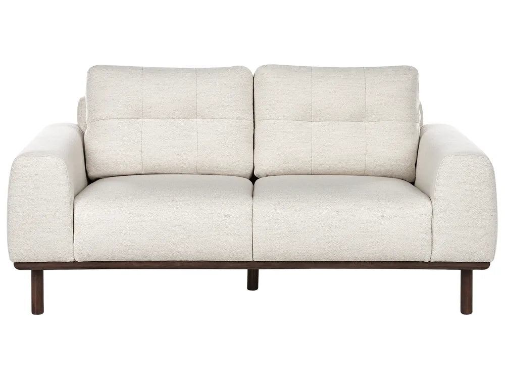 Beige sofa with wooden legs on a white background