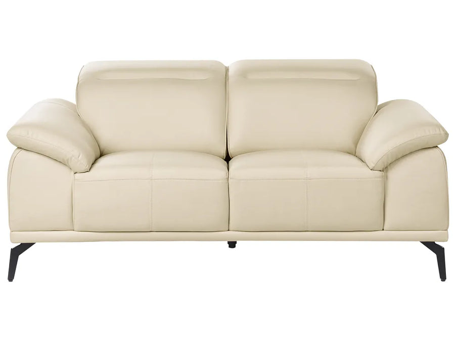 Beige leather sofa on a white background
