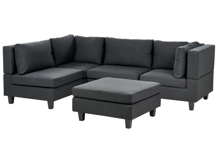 Modular Corner Sofa 4 Seater Fabric Black with Ottoman Right Hand Turella