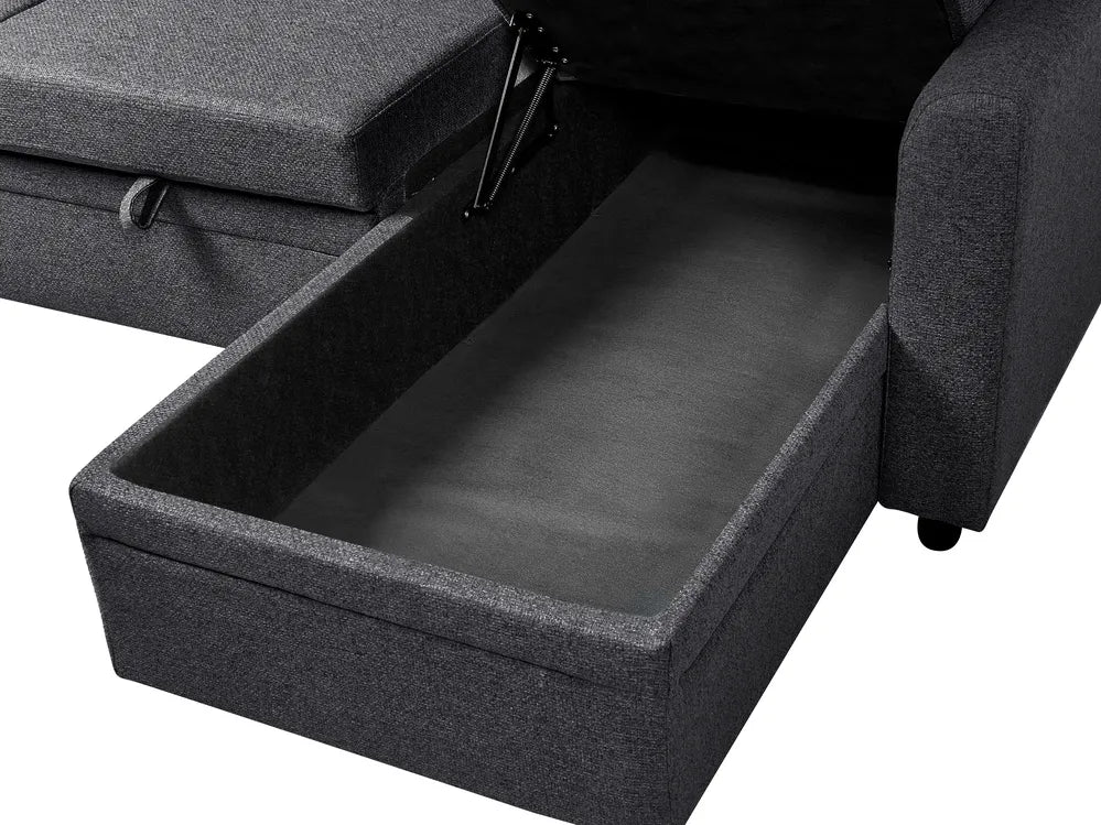 Corner Sofa Bed 3 Seater Faux Linen Black Left Hand Azuri