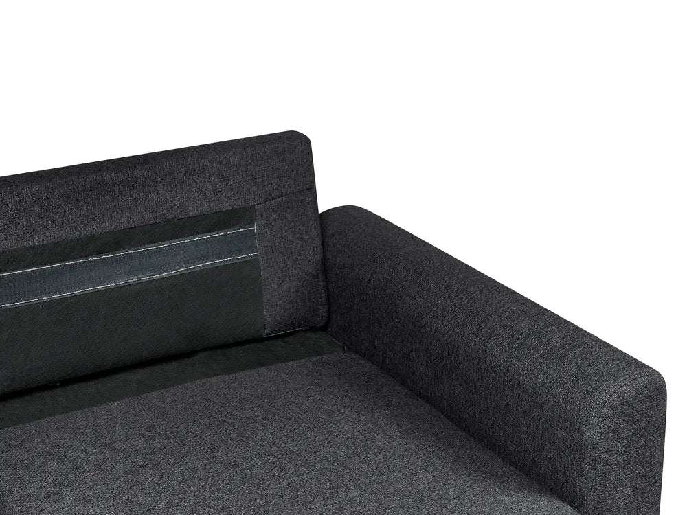 Corner Sofa Bed 3 Seater Faux Linen Black Left Hand Azuri