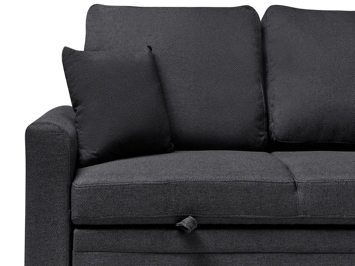 Corner Sofa Bed 3 Seater Faux Linen Black Left Hand Azuri