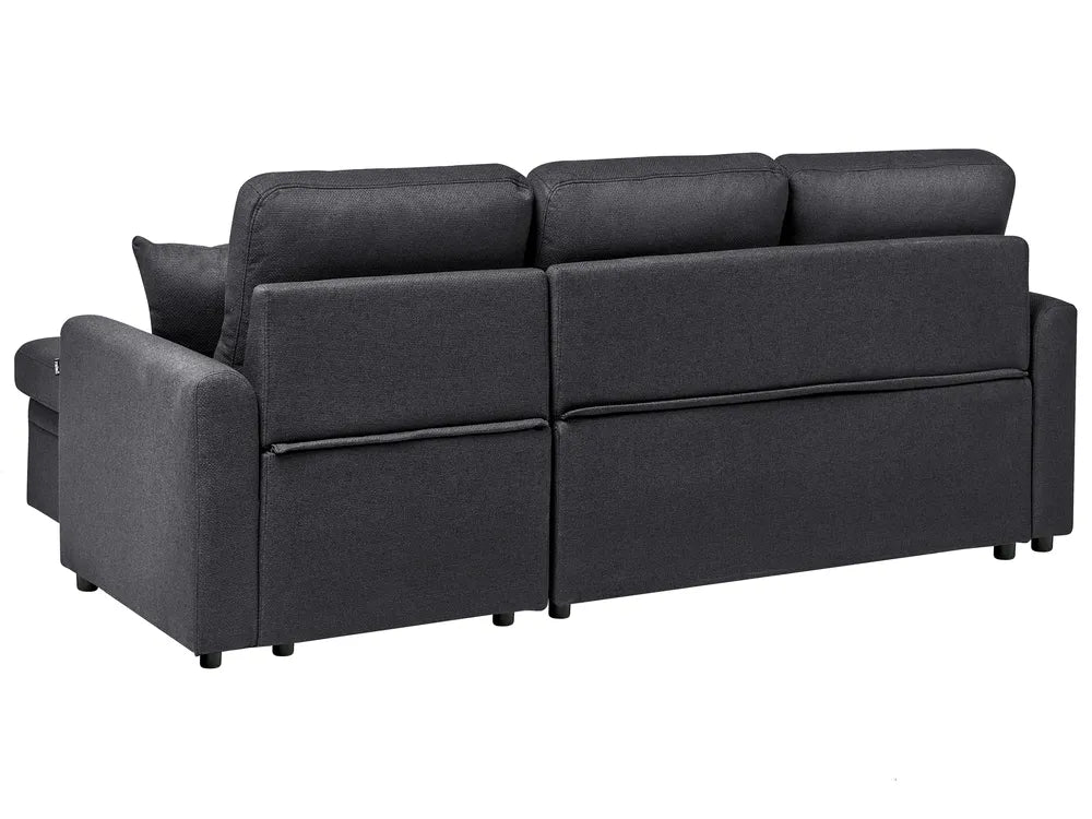 Corner Sofa Bed 3 Seater Faux Linen Black Left Hand Azuri