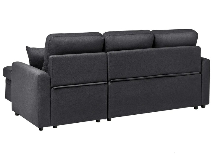 Corner Sofa Bed 3 Seater Faux Linen Black Left Hand Azuri