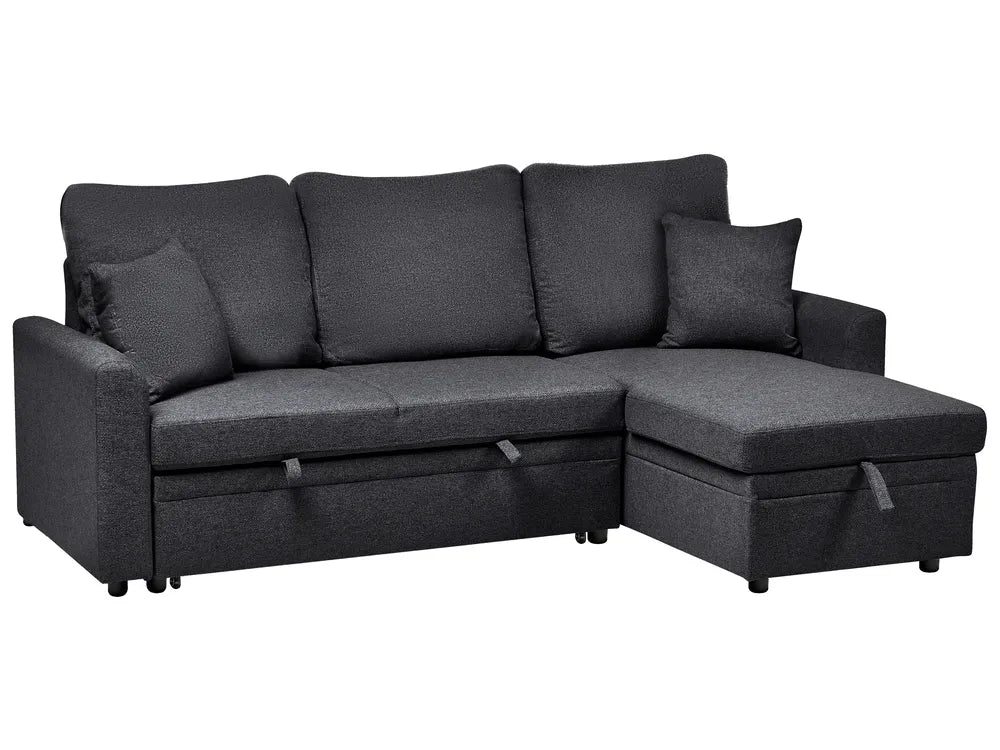 Corner Sofa Bed 3 Seater Faux Linen Black Left Hand Azuri