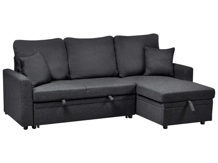 Corner Sofa Bed 3 Seater Faux Linen Black Left Hand Azuri