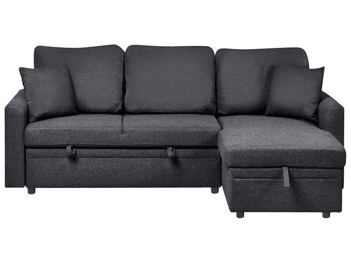 Black fabric corner sofa bed 3 seater left hand with storage