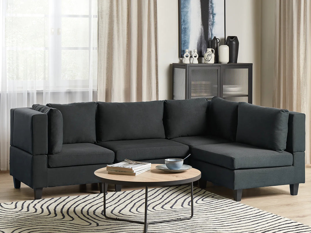 Left hand black modular corner sofa for living room