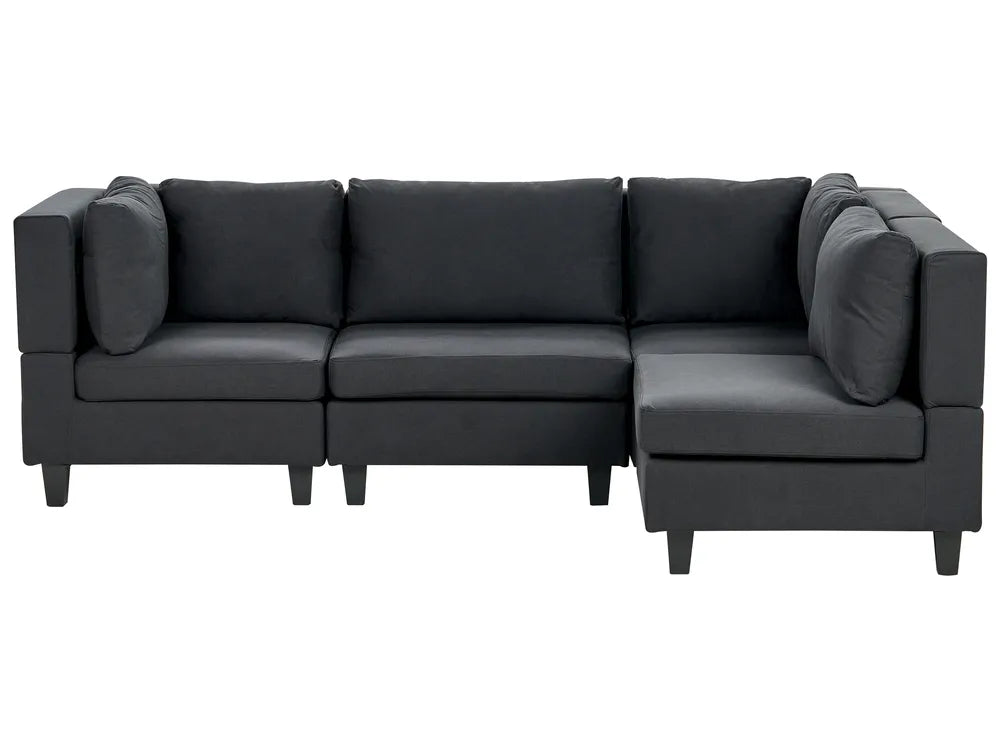 Black fabric modular corner sofa 4 seater left hand