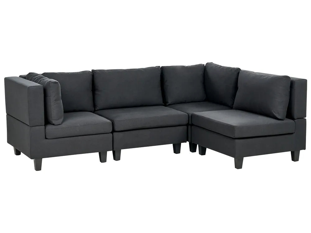 Modular Corner Sofa 4 Seater Fabric Black Left Hand Turella