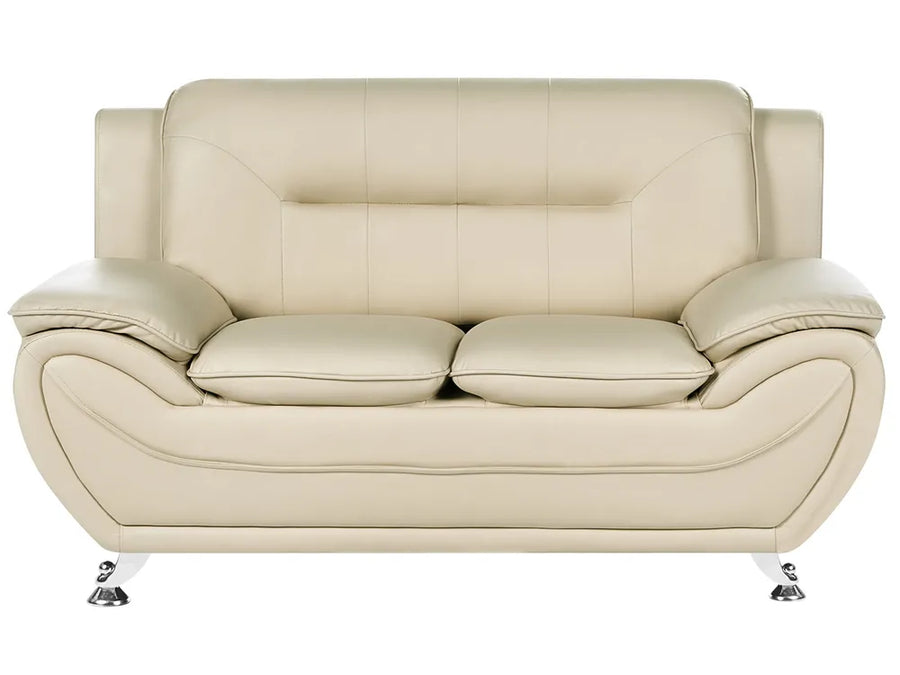 Beige faux leather 2 seater sofa with curved backrest