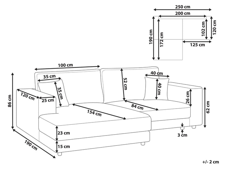 Corner Sofa 3 Seater Fabric Off-White Right Hand Vardie