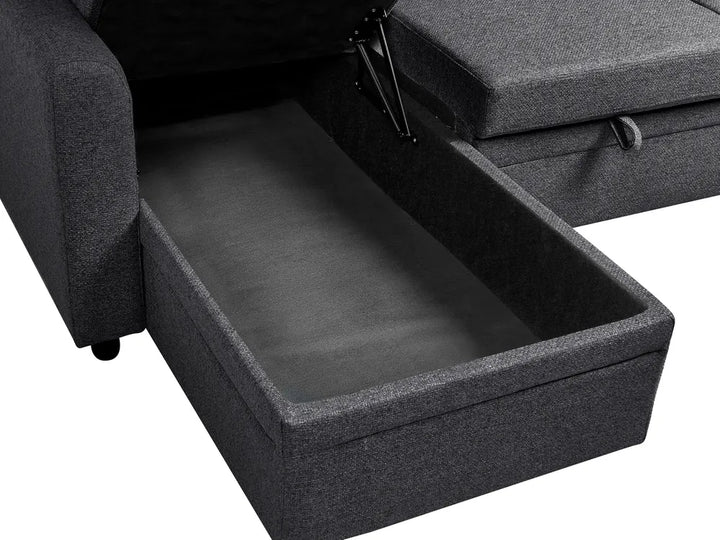 Corner Sofa Bed 3 Seater Faux Linen Black Right Hand Azuri