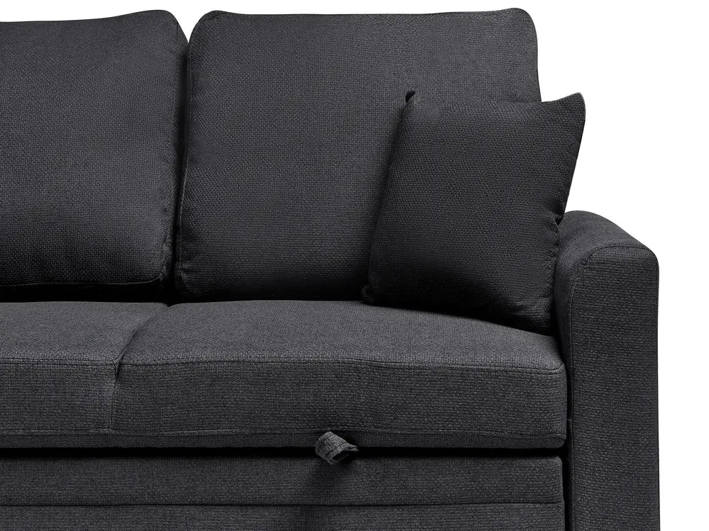 Corner Sofa Bed 3 Seater Faux Linen Black Right Hand Azuri