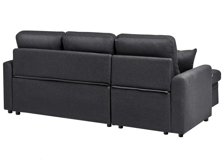 Corner Sofa Bed 3 Seater Faux Linen Black Right Hand Azuri