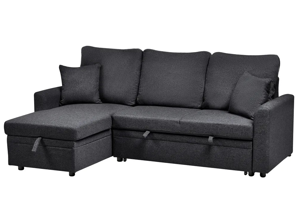 Corner Sofa Bed 3 Seater Faux Linen Black Right Hand Azuri