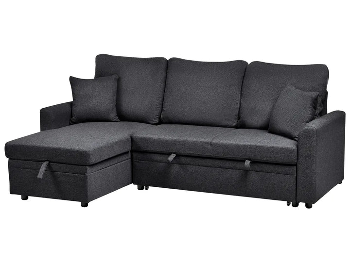 Corner Sofa Bed 3 Seater Faux Linen Black Right Hand Azuri