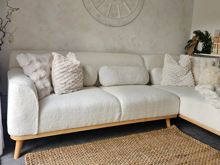 Corner Sofa 3 Seater Boucle White Right Hand Arvo