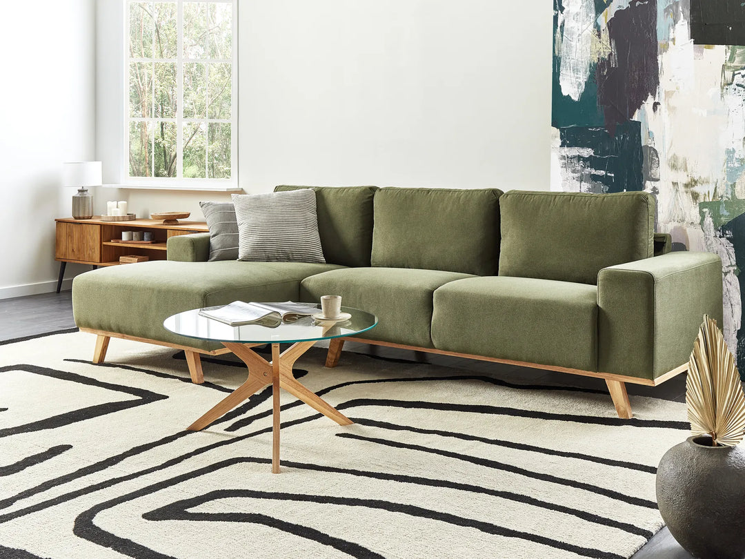 Right hand green fabric corner sofa modern living room