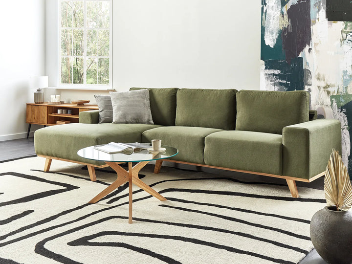 Right hand green fabric corner sofa modern living room