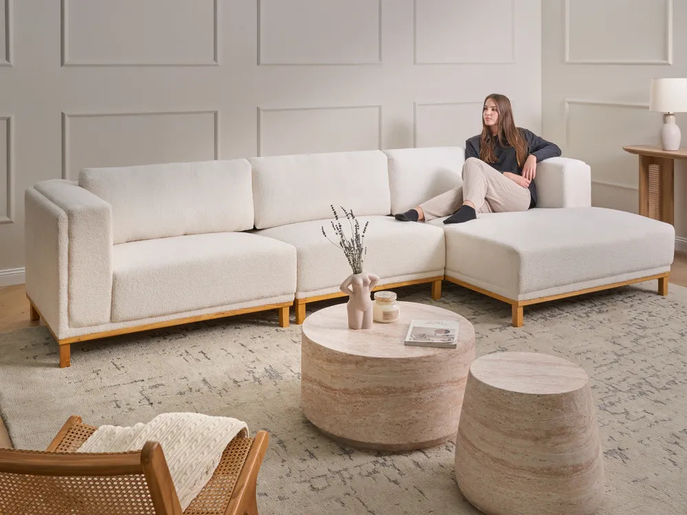 Corner Sofa 5 Seater Fabric Off-White Left Hand Josanna