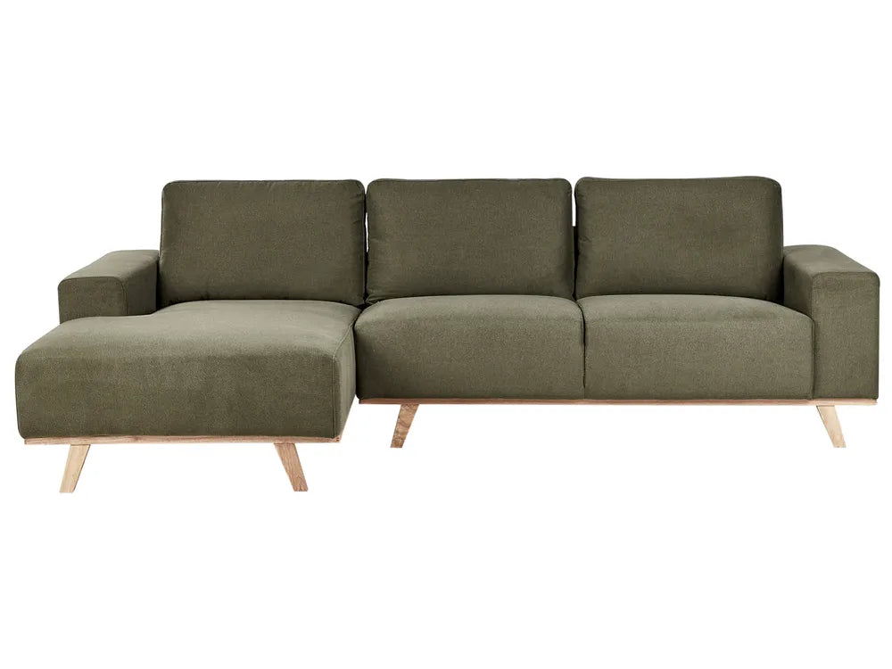 Green fabric corner sofa 3 seater right hand