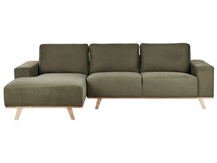 Green fabric corner sofa 3 seater right hand