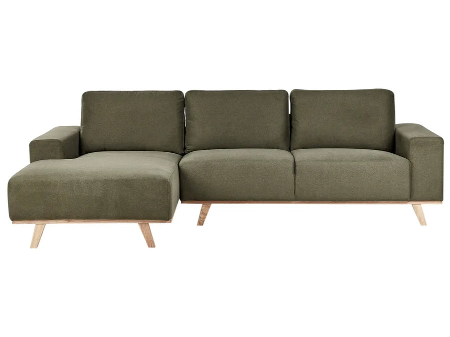 Green fabric corner sofa 3 seater right hand