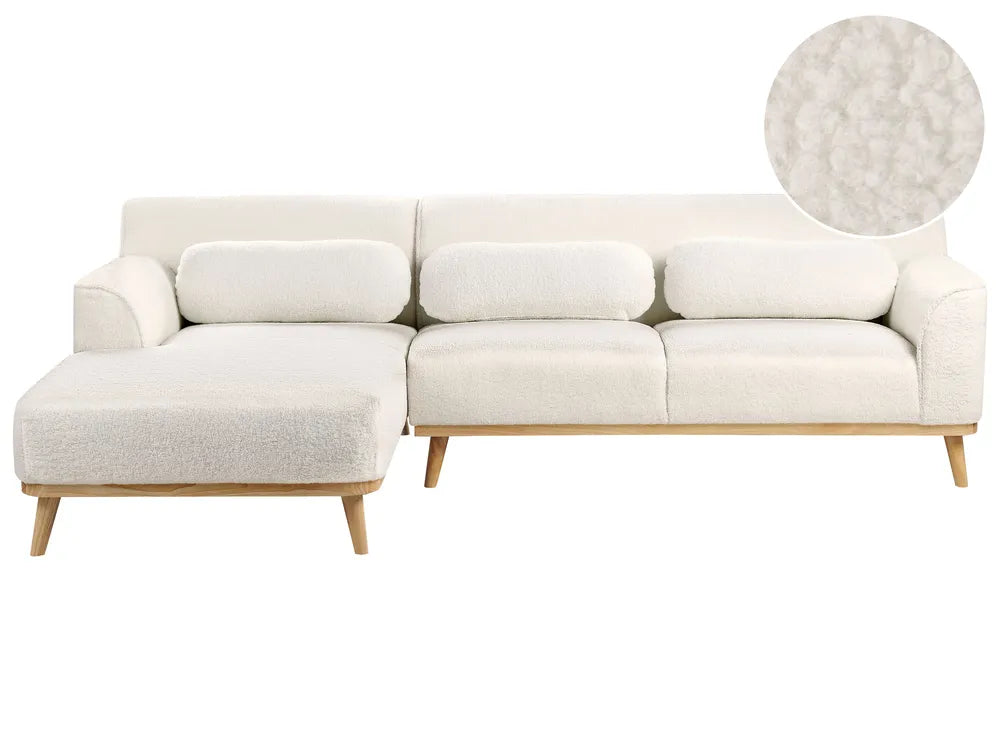 Corner Sofa 3 Seater Boucle White Right Hand Arvo
