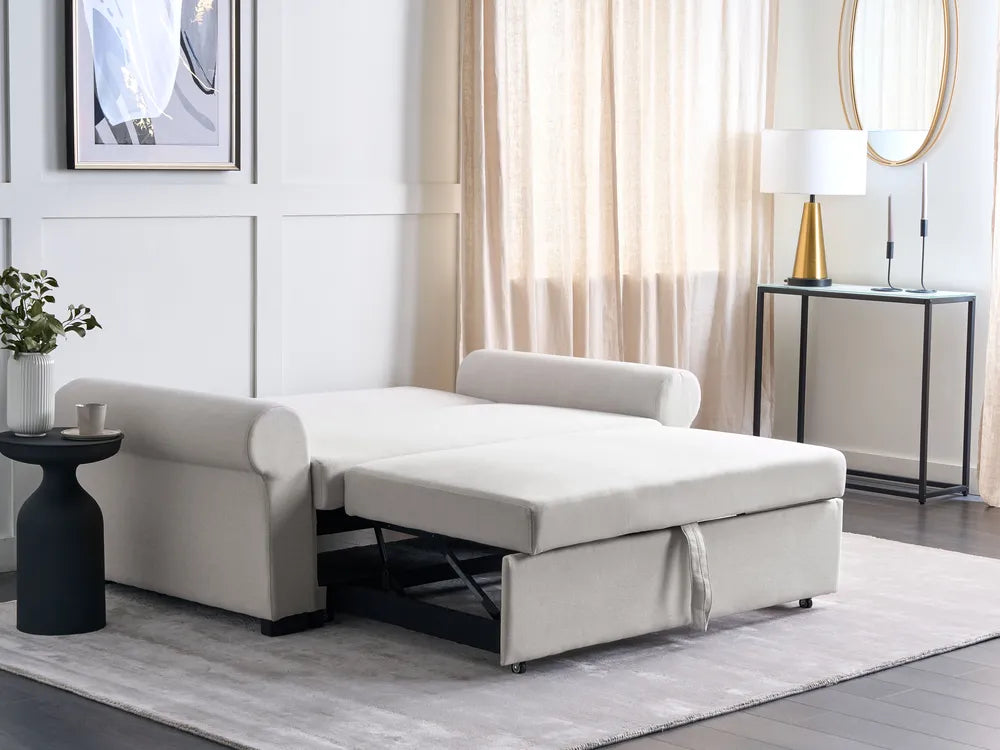 Sofa Bed 2 Seater Fabric Light Beige Tommy